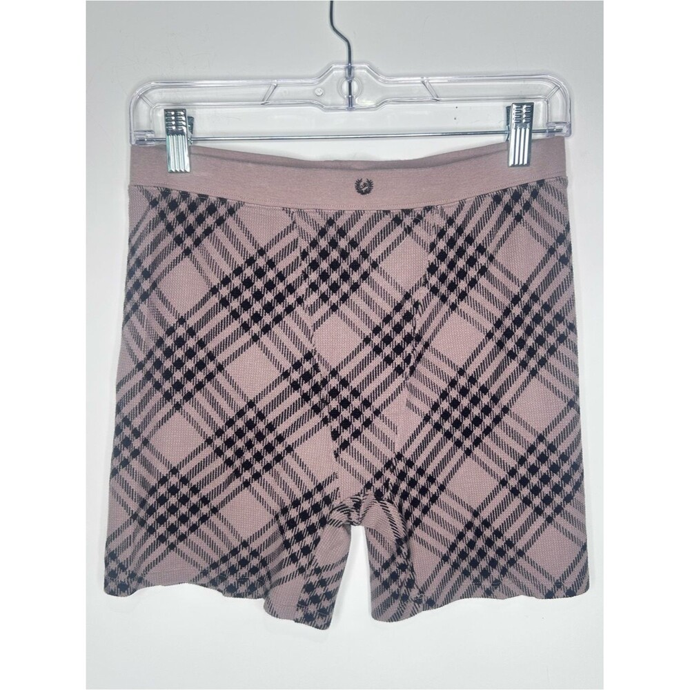 PINK Victoria’s Secret Seamless Plaid Knit Shorts Pink Black NWT